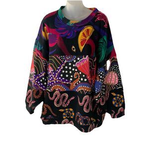 Farm Rio Mixed Prints Sweatshirt Women's XL Snake Fruit Colorful Oversized NWOT